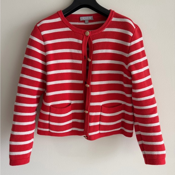 J Crew Emilie Striped Lady Jacket Cardigan Sweater Sz Sm Golden Buttons Preppy - Picture 10 of 17